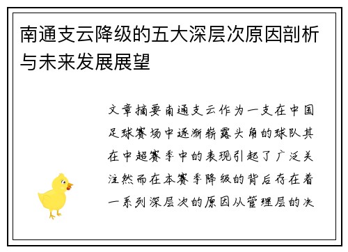 南通支云降级的五大深层次原因剖析与未来发展展望