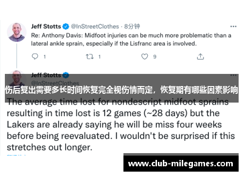 伤后复出需要多长时间恢复完全视伤情而定，恢复期有哪些因素影响